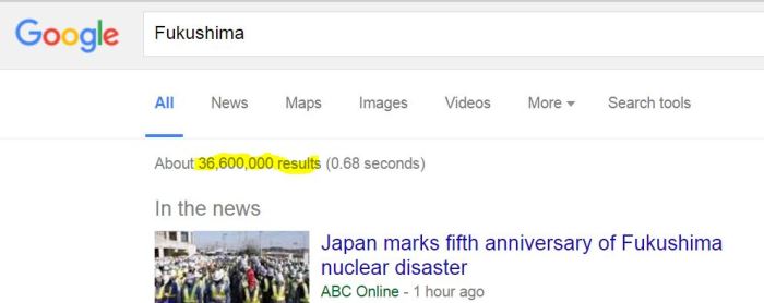 Google Search FUKUSHIMA 3 11 2016 745 am pst 36600000 down from over 62 million in 2012 doh